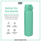 ION8 Leak Proof Slim Water Bottle, Stainless Steel, Teal, 600ml (20oz)