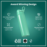 ION8 Leak Proof Slim Water Bottle, Stainless Steel, Teal, 600ml (20oz)