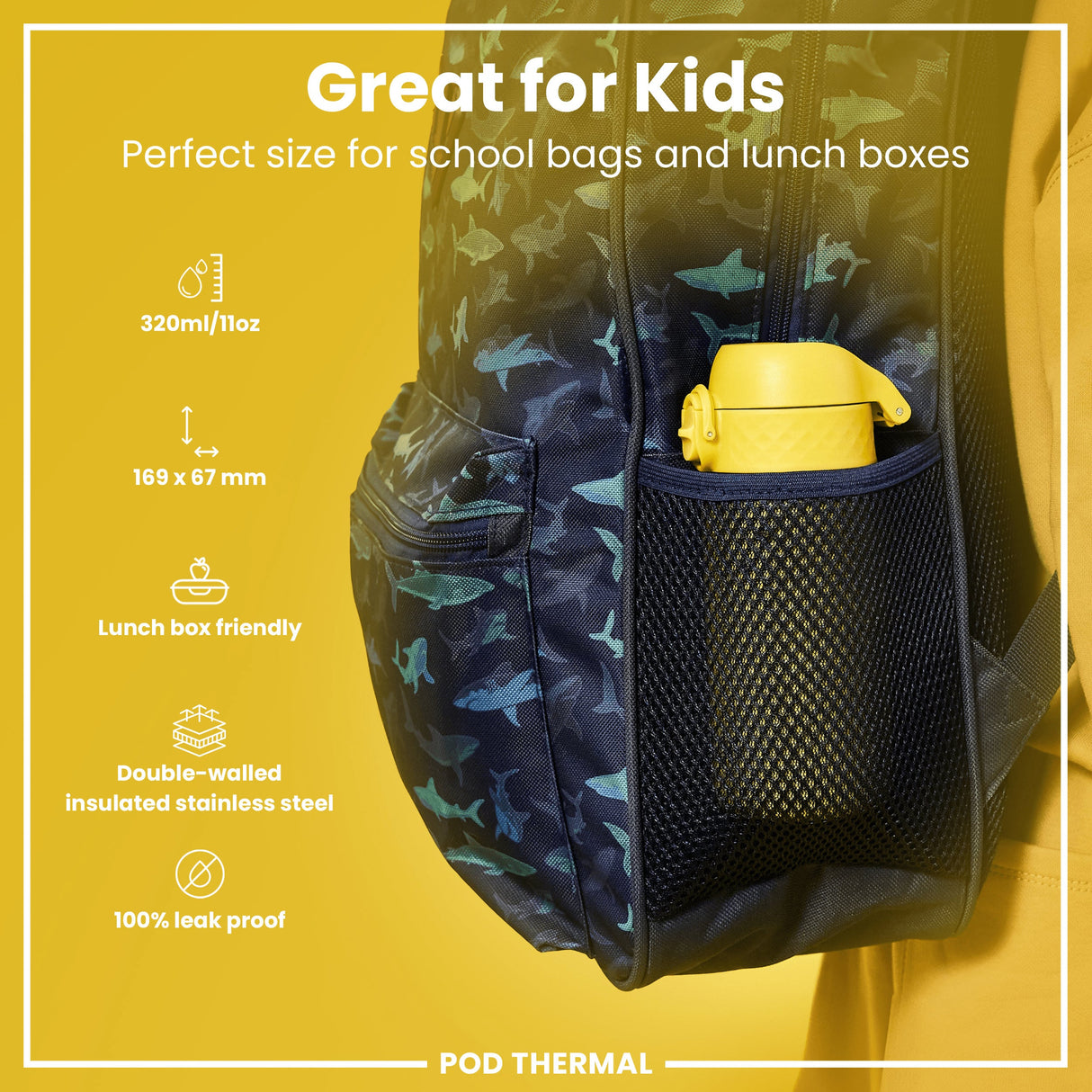 ION8 Leak Proof Thermal  Water Bottle, Insulated Steel, Yellow, 320ml (11oz)
