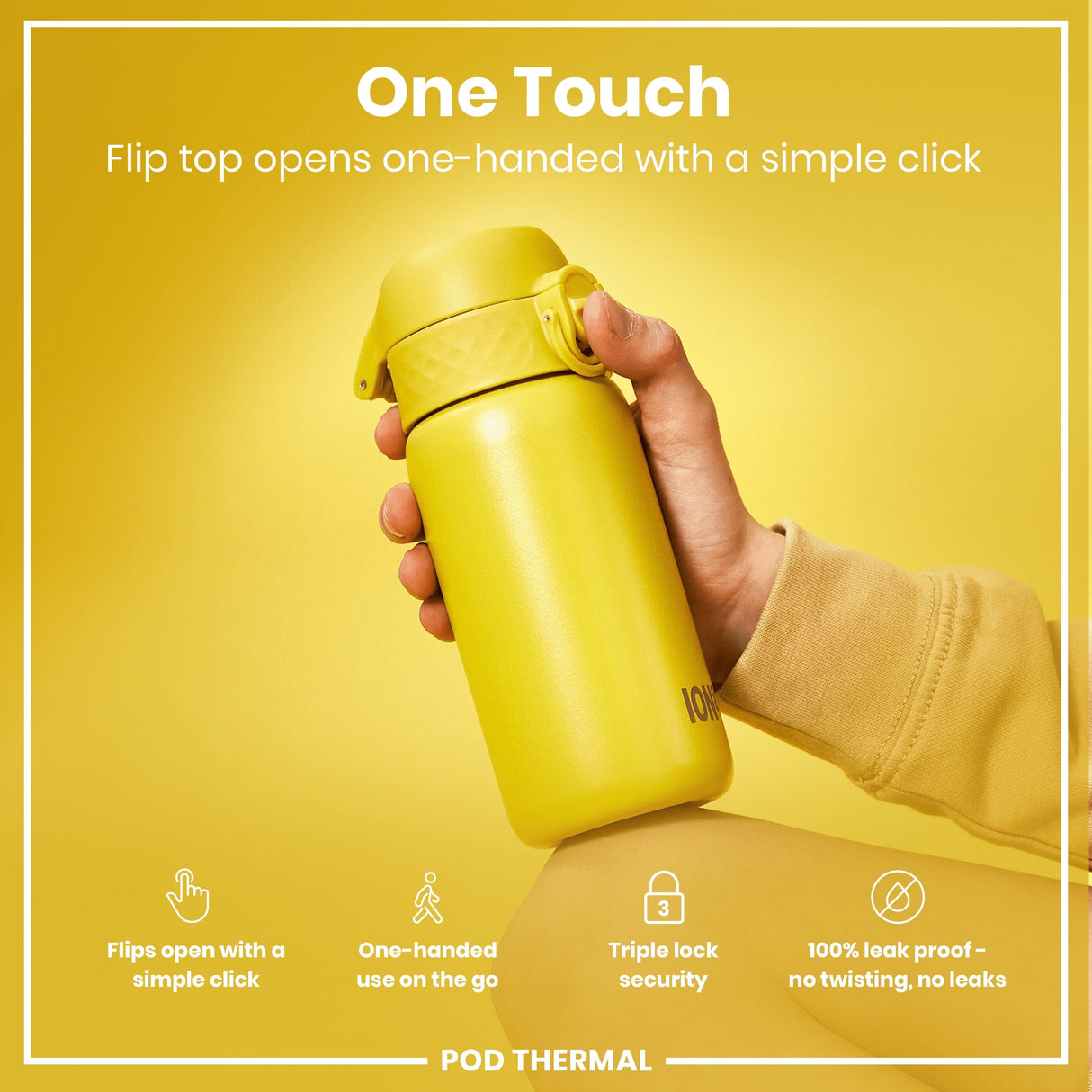 ION8 Leak Proof Thermal  Water Bottle, Insulated Steel, Yellow, 320ml (11oz)