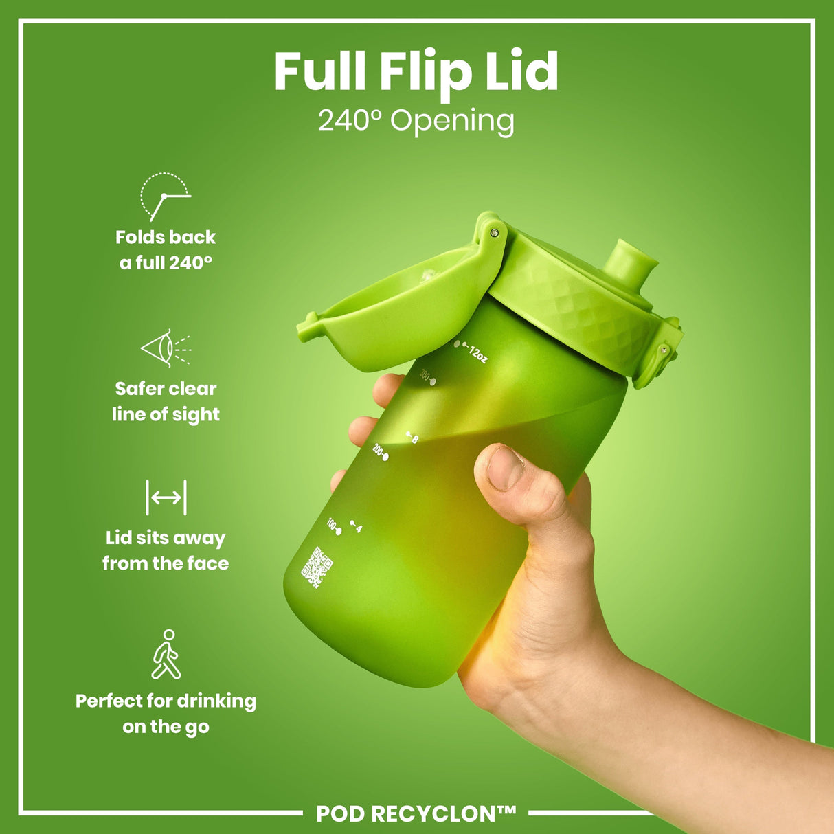 ION8 Leak Proof Kids Water Bottle, Recyclon, Green, 350ml (12oz)