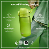 ION8 Leak Proof Kids Water Bottle, Recyclon, Green, 350ml (12oz)