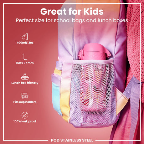 ION8 Leak Proof Kids Water Bottle, Stainless Steel, Ice Creams, 400ml (13oz)