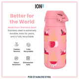 ION8 Leak Proof Kids Water Bottle, Stainless Steel, Ice Creams, 400ml (13oz)