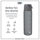 ION8 Leak Proof Slim Water Bottle, Recyclon, Grey, 500ml (18oz)
