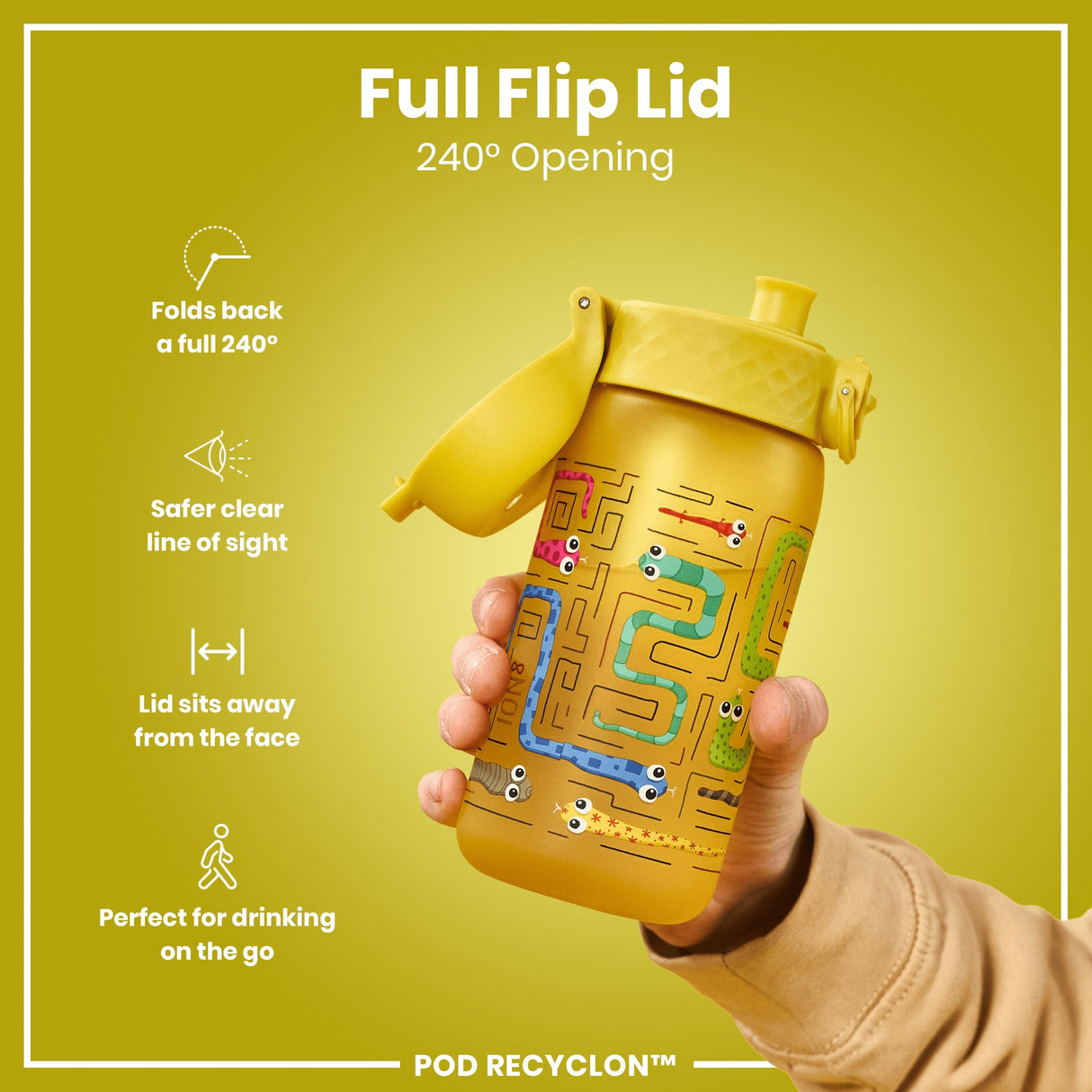 ION8 Leak Proof Kids Water Bottle, Recyclon, Snakes, 350ml (12oz)
