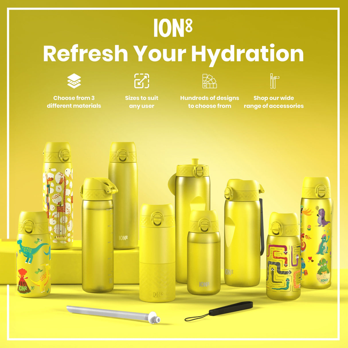 ION8 Leak Proof Kids Water Bottle, Recyclon, Snakes, 350ml (12oz)