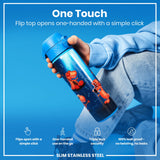 ION8 Leak Proof Slim Water Bottle, Stainless Steel, Dino Band, 600ml (20oz)