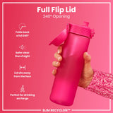 ION8 Leak Proof Slim Water Bottle, Recyclon, Pink, 500ml (18oz)
