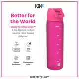 ION8 Leak Proof Slim Water Bottle, Recyclon, Pink, 500ml (18oz)