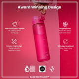 ION8 Leak Proof Slim Water Bottle, Recyclon, Pink, 500ml (18oz)