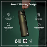 ION8 Leak Proof Slim Water Bottle, Recyclon, Dark Green, 500ml (18oz)