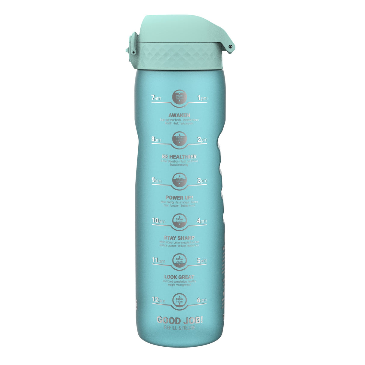 ION8 Leak Proof 1 Litre Water Bottle with Times to Drink, Recyclon, Sonic Blue, 1L