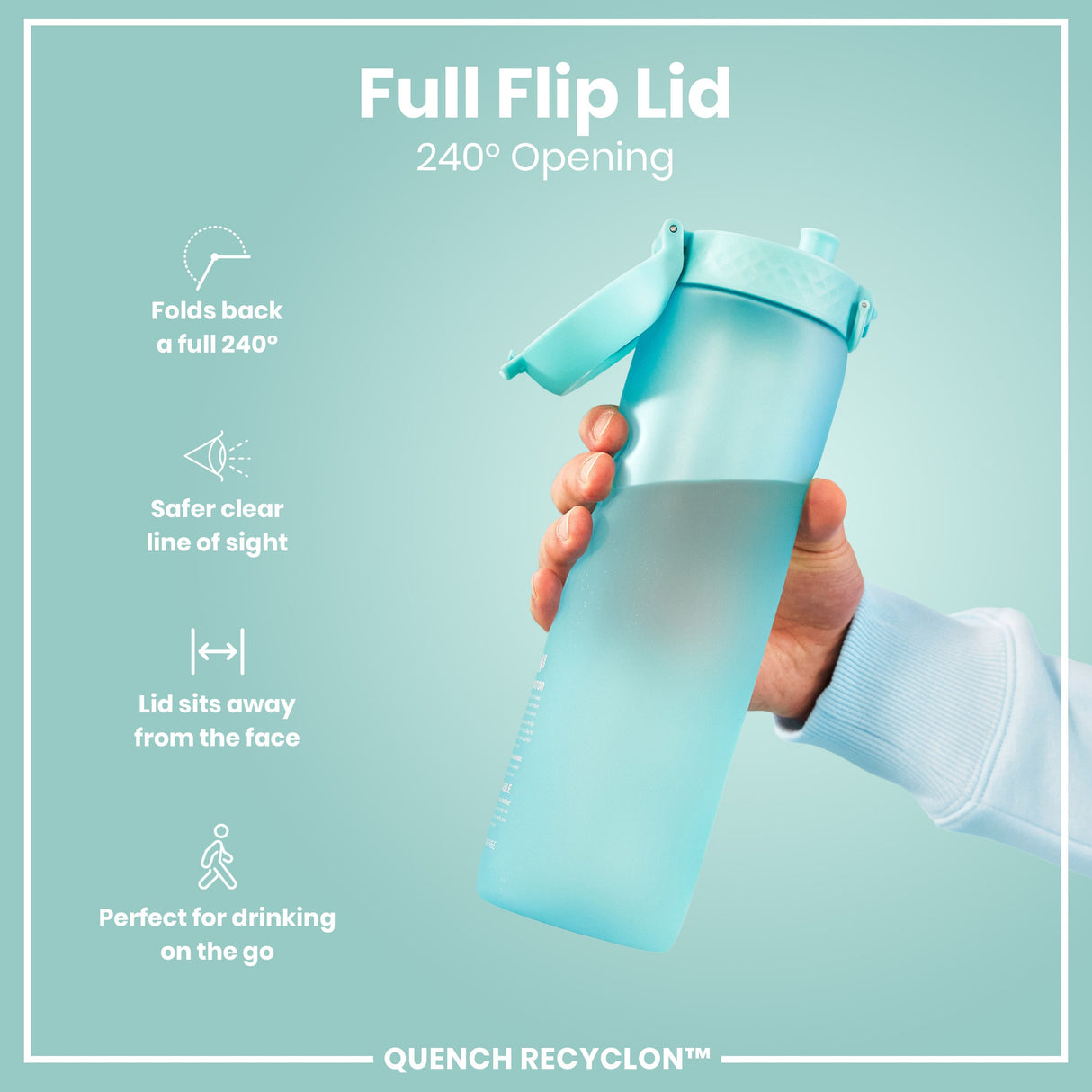 ION8 Leak Proof 1 Litre Water Bottle with Times to Drink, Recyclon, Sonic Blue, 1L