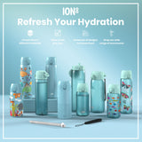 ION8 Leak Proof 1 Litre Water Bottle with Times to Drink, Recyclon, Sonic Blue, 1L