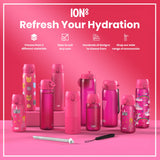 ION8 Leak Proof 1 litre Water Bottle, Recyclon, Pink, 1L