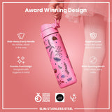 ION8 Leak Proof Slim Water Bottle, Stainless Steel, Flamingo, 600ml (20oz)