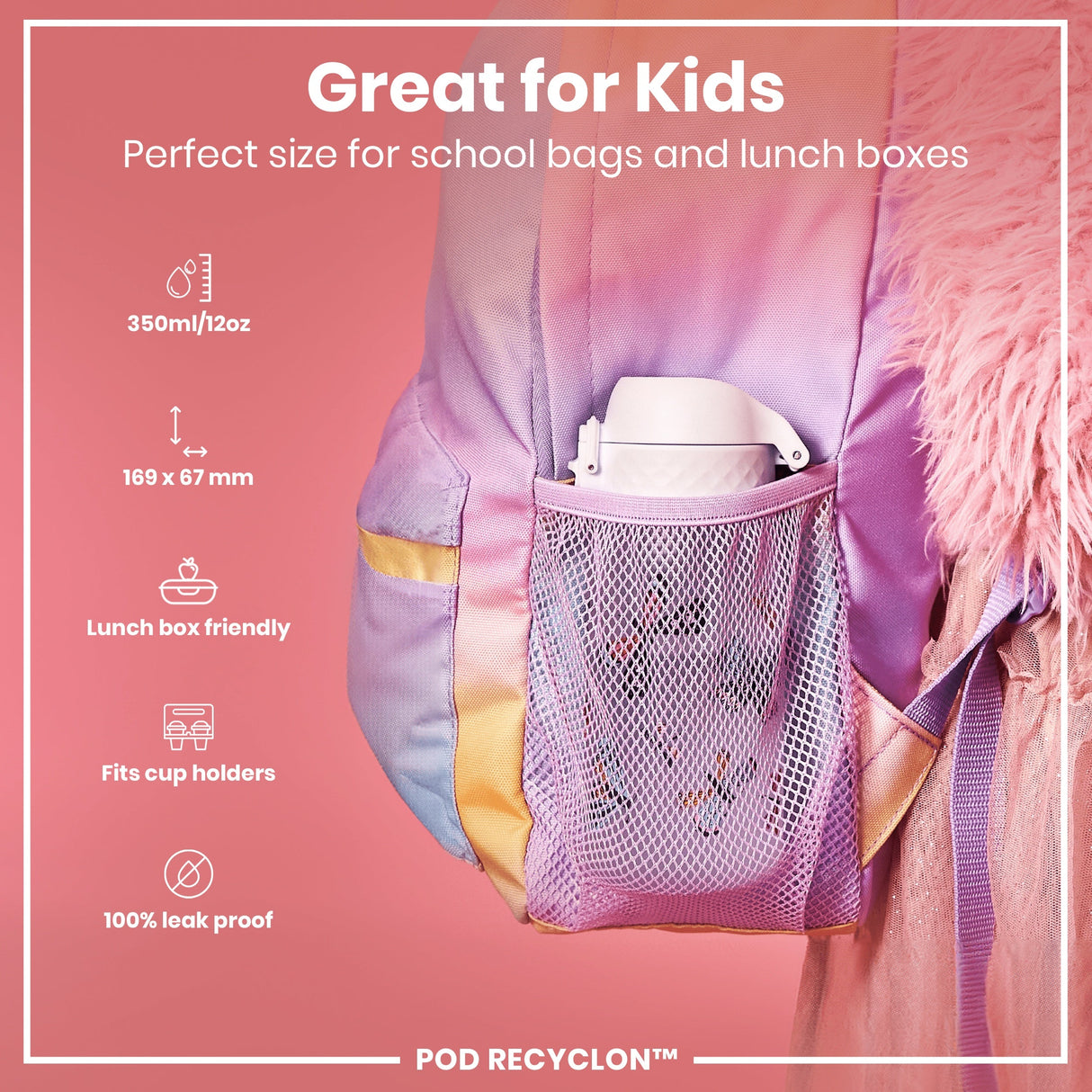 ION8 Leak Proof Kids Water Bottle, Recyclon, Butterflies, 350ml (12oz)