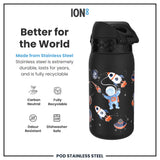 ION8 Leak Proof Kids Water Bottle, Stainless Steel, Space, 400ml (13oz)