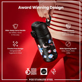 ION8 Leak Proof Kids Water Bottle, Stainless Steel, Space, 400ml (13oz)