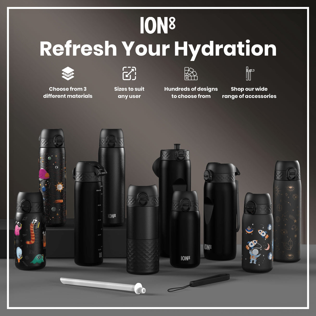 ION8 Leak Proof Kids Water Bottle, Stainless Steel, Space, 400ml (13oz)