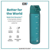 ION8 Leak Proof Slim Water Bottle, Recyclon, Aqua, 500ml (18oz)