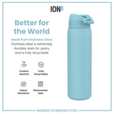 ION8 Leak Proof 1 Litre Water Bottle, Stainless Steel, Alaskan Blue, 1L