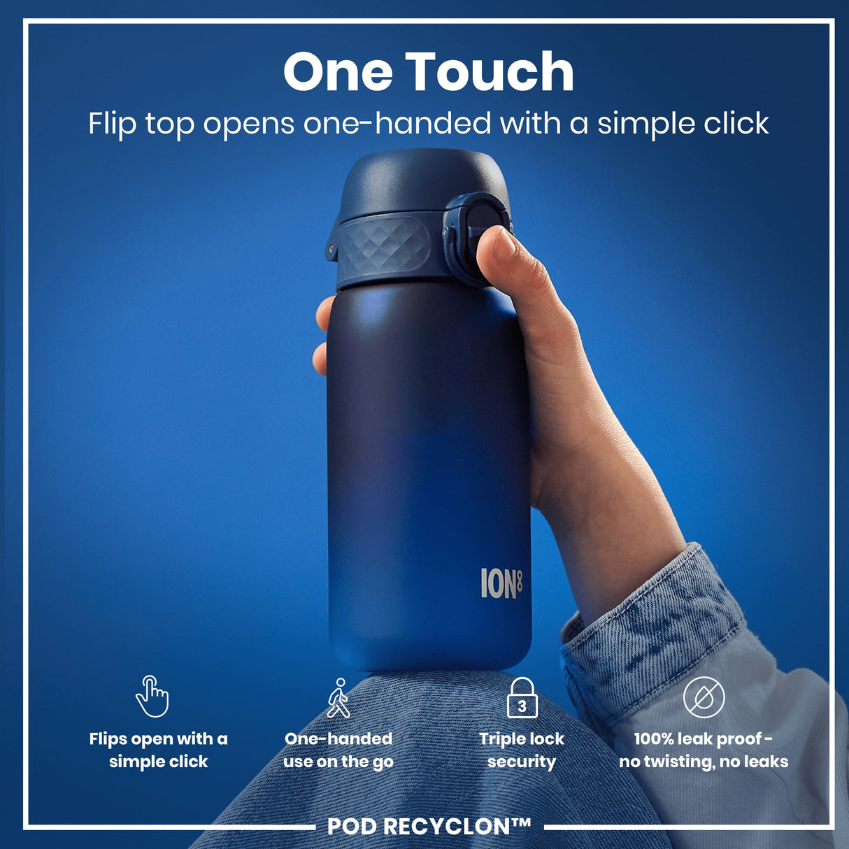 ION8 Leak Proof Kids Water Bottle, Recyclon, Navy, 350ml (12oz)