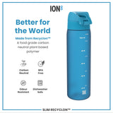ION8 Leak Proof Slim Water Bottle, Recyclon, Blue, 500ml (18oz)