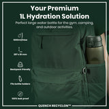 ION8 Leak Proof 1 litre Water Bottle, Recyclon, Dark Green, 1L