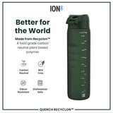 ION8 Leak Proof 1 litre Water Bottle, Recyclon, Dark Green, 1L