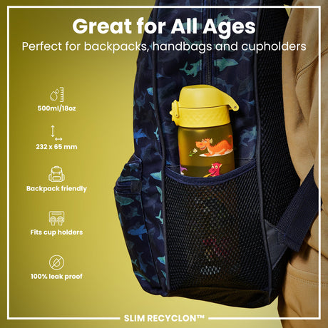 ION8 Leak Proof Slim Water Bottle, Recyclon, Dragons, 500ml (18oz)