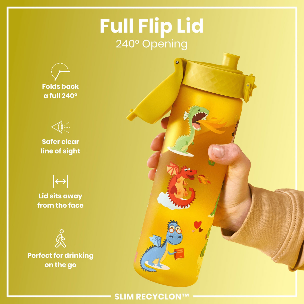 ION8 Leak Proof Slim Water Bottle, Recyclon, Dragons, 500ml (18oz)