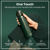 ION8 Leak Proof Slim Water Bottle, Stainless Steel, Dark Green, 600ml (20oz)