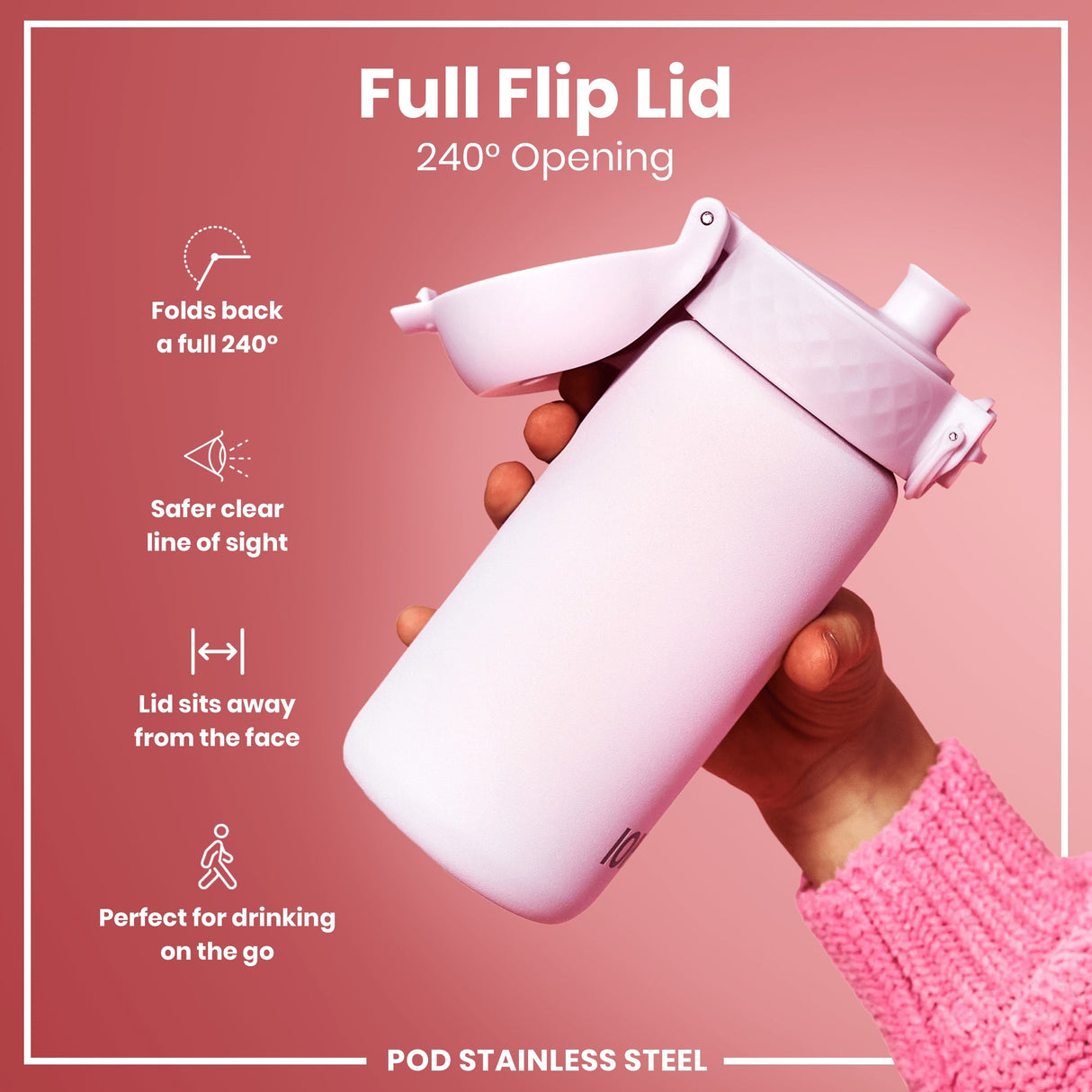 ION8 Leak Proof Kids Water Bottle, Stainless Steel, Lilac Dusk, 400ml (13oz)