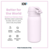 ION8 Leak Proof Kids Water Bottle, Stainless Steel, Lilac Dusk, 400ml (13oz)