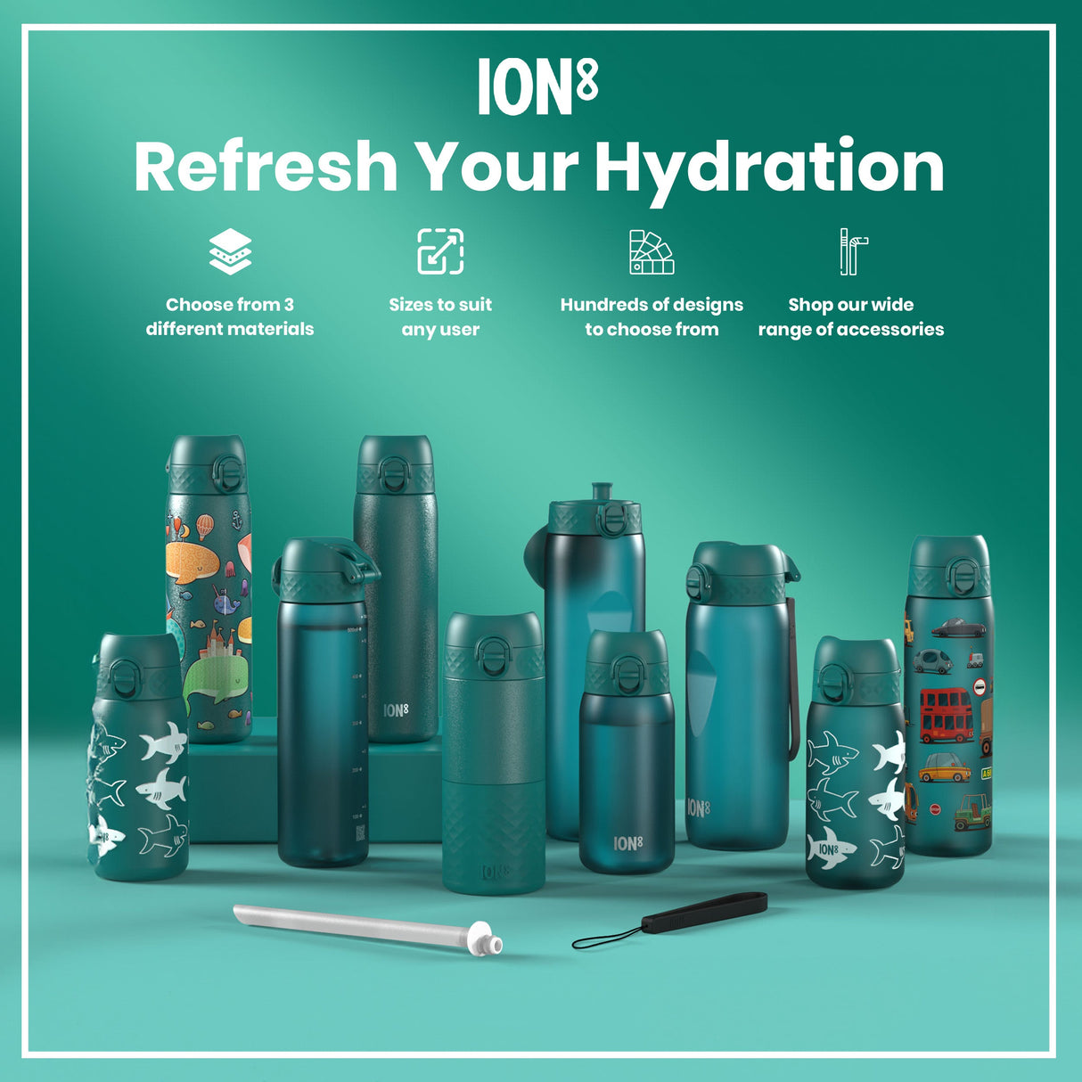 ION8 Leak Proof 1 litre Water Bottle, Recyclon, Aqua, 1L