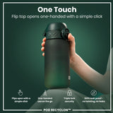 ION8 Leak Proof Kids Water Bottle, Recyclon, Dark Green, 350ml (12oz)
