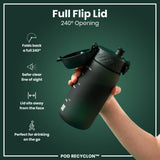 ION8 Leak Proof Kids Water Bottle, Recyclon, Dark Green, 350ml (12oz)