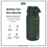 ION8 Leak Proof Kids Water Bottle, Recyclon, Dark Green, 350ml (12oz)
