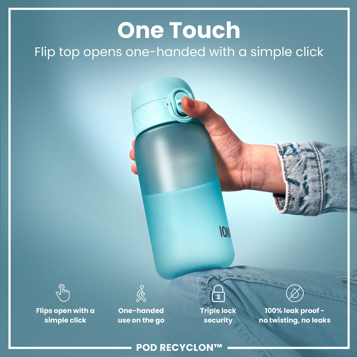 ION8 Leak Proof Kids Water Bottle, Recyclon, Sonic Blue, 350ml (12oz)