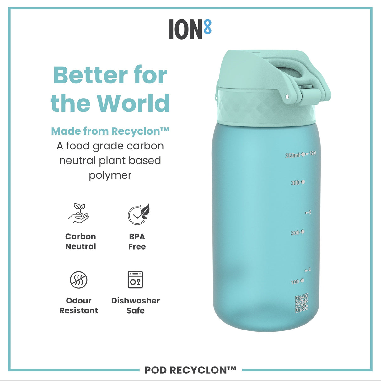 ION8 Leak Proof Kids Water Bottle, Recyclon, Sonic Blue, 350ml (12oz)