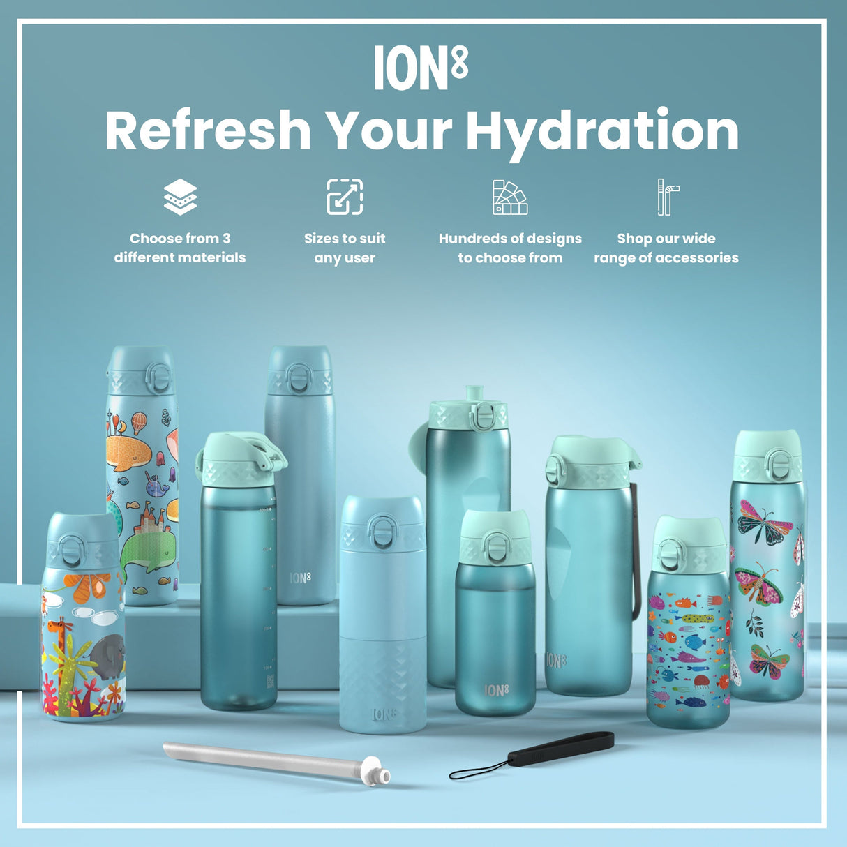 ION8 Leak Proof Kids Water Bottle, Recyclon, Sonic Blue, 350ml (12oz)