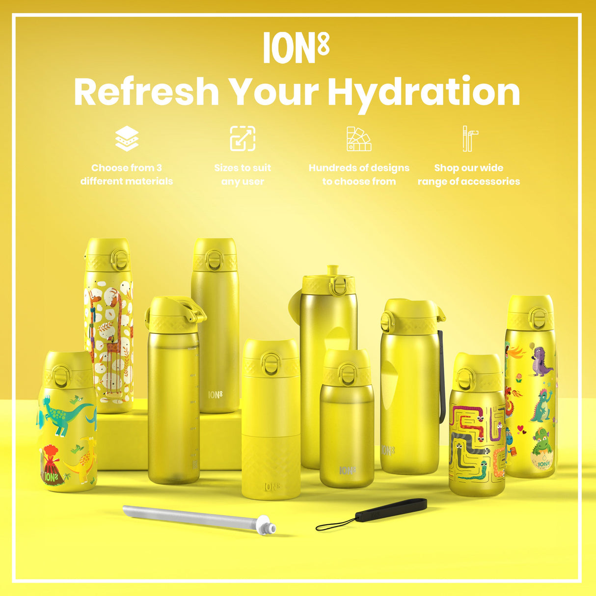 ION8 Leak Proof 1 litre Water Bottle, Recyclon, Yellow, 1L