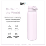 ION8 Leak Proof 1 Litre Water Bottle, Stainless Steel, Lilac Dusk, 1L