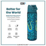 ION8 Leak Proof Slim Water Bottle, Recyclon, Dinosaurs, 500ml (18oz)