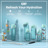 ION8 Leak Proof Slim Water Bottle, Stainless Steel, Alaskan Blue, 600ml (20oz)