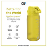 ION8 Leak Proof Kids Water Bottle, Recyclon, Yellow, 350ml (12oz)