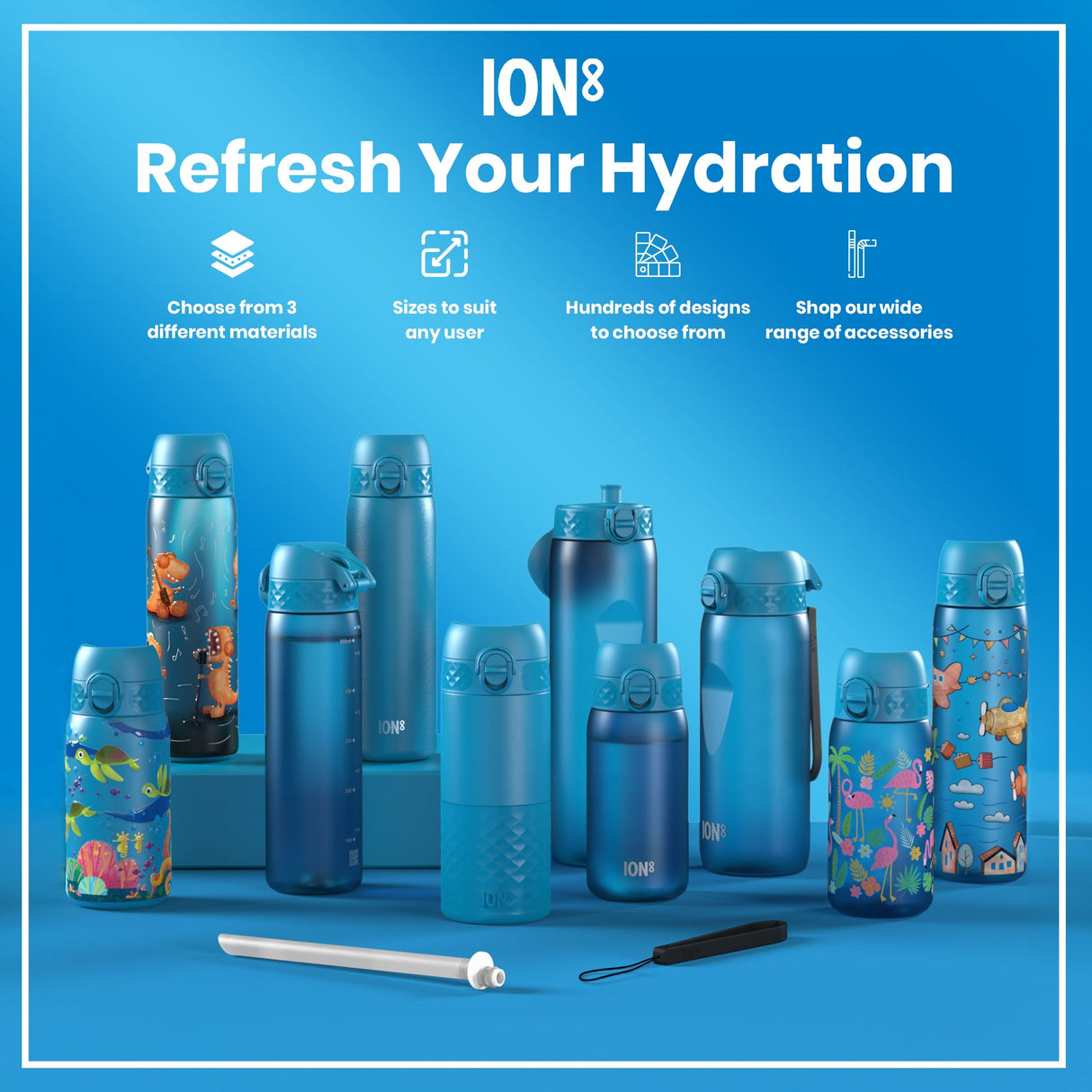 ION8 Leak Proof 1 litre Water Bottle, Recyclon, Blue, 1L