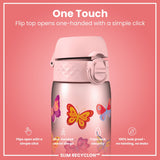 ION8 Leak Proof Slim Water Bottle, Recyclon, Butterfly, 500ml (18oz)